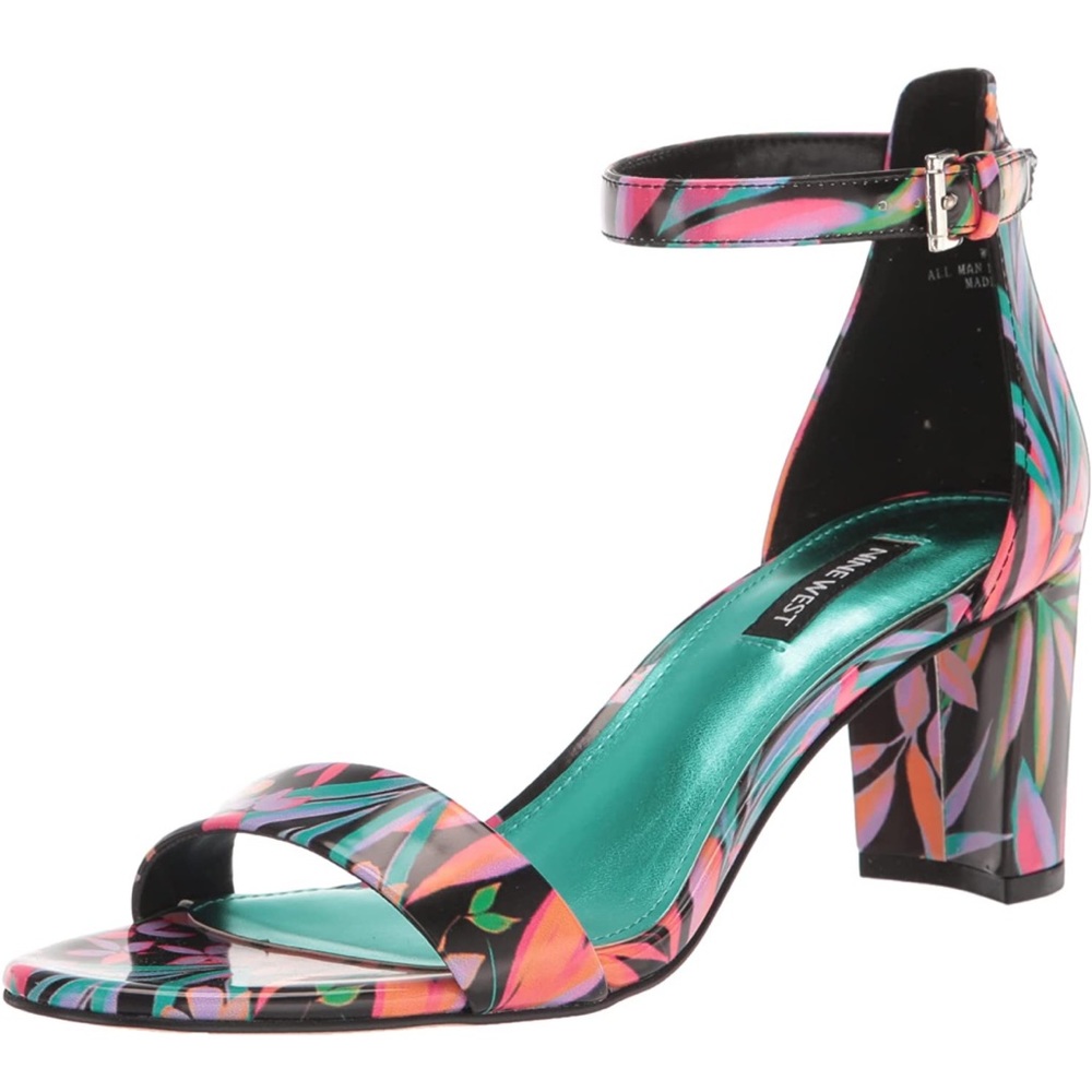 NINE WEST Women's Pruce Heeled Sandal Tropical Print
